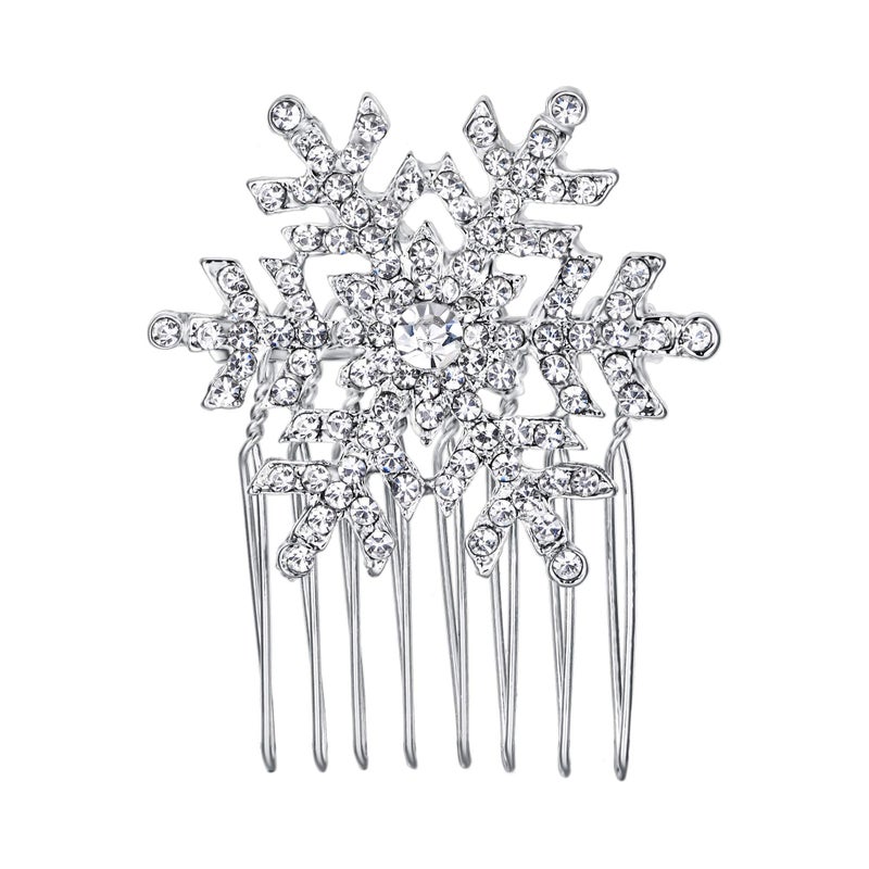 EVER FAITH Winter Snowflake Hair Side Comb Clear Austrian Crystal SilverTone